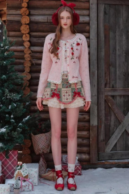 Pink Wool Knit Cardigan Set-Up