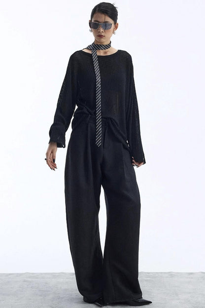 Black Wool Scimitar Trousers