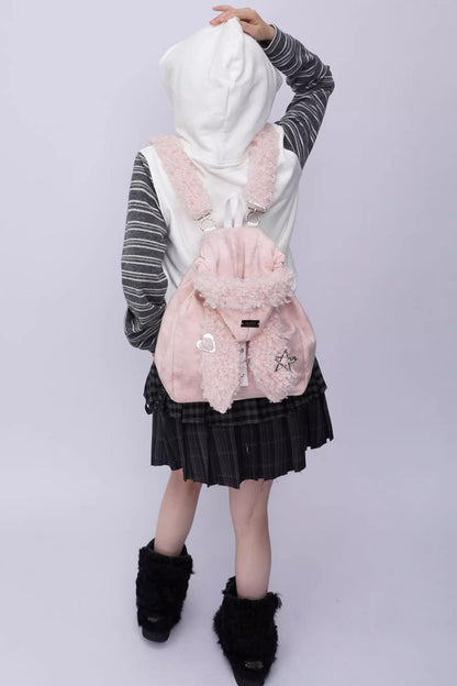 Cute Furry Rabbit Ear Backpack