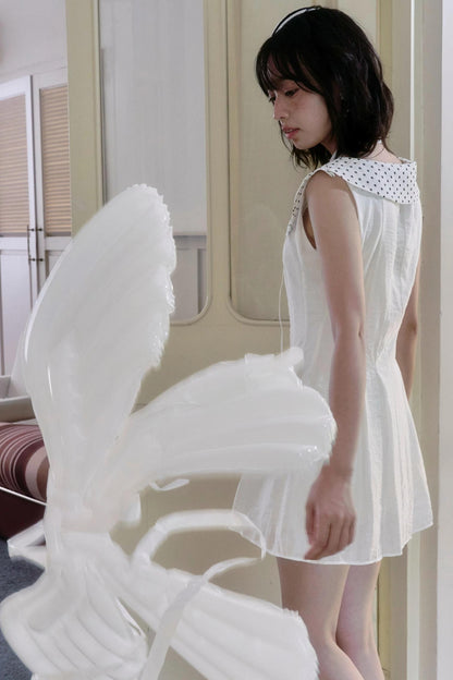 White Polka Dot Embroidered Babydoll Dress