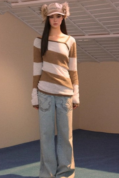 Color-Block Asymmetrical Knit Sweater