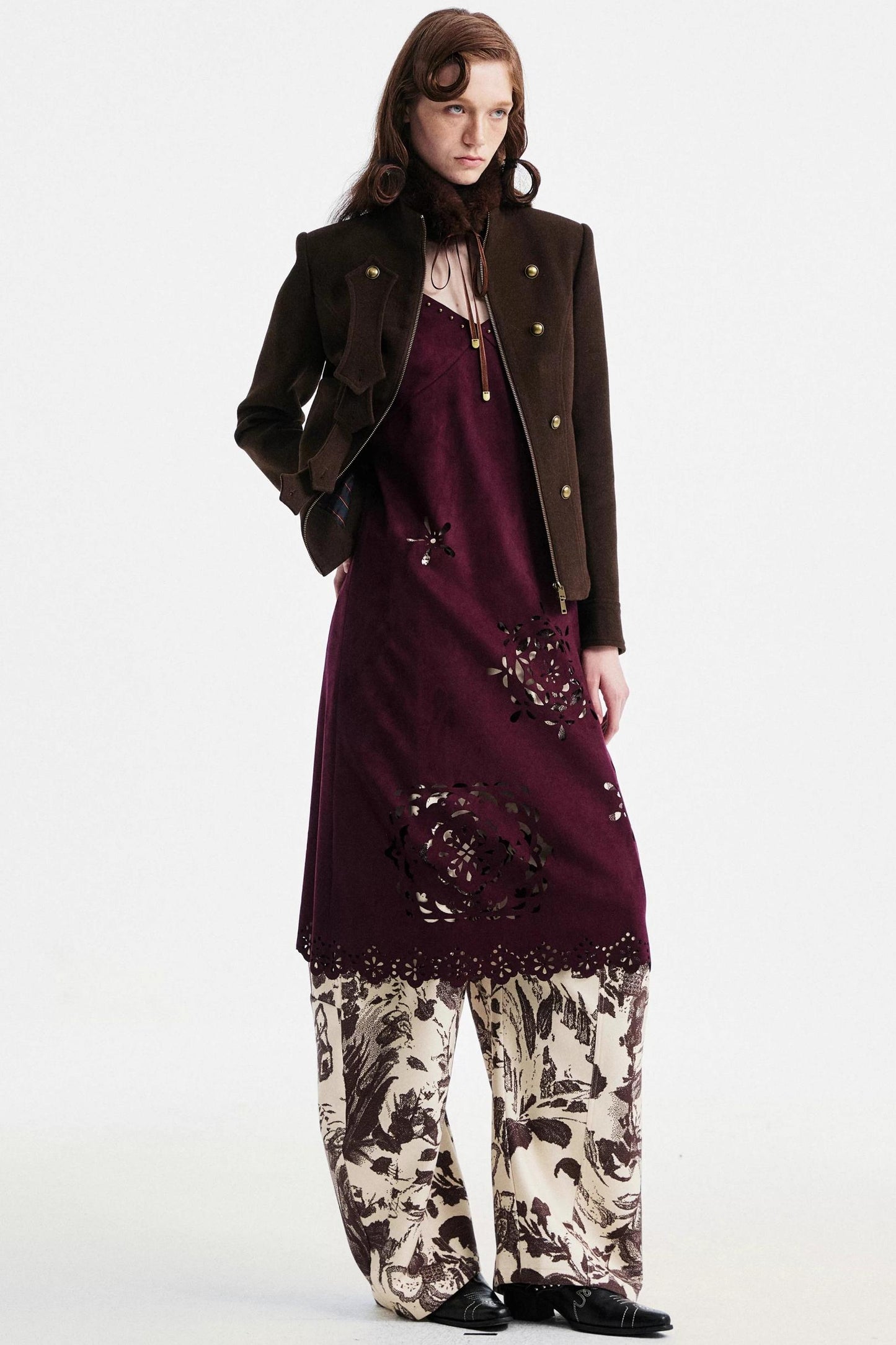 Beige Floral Scimitar Pants