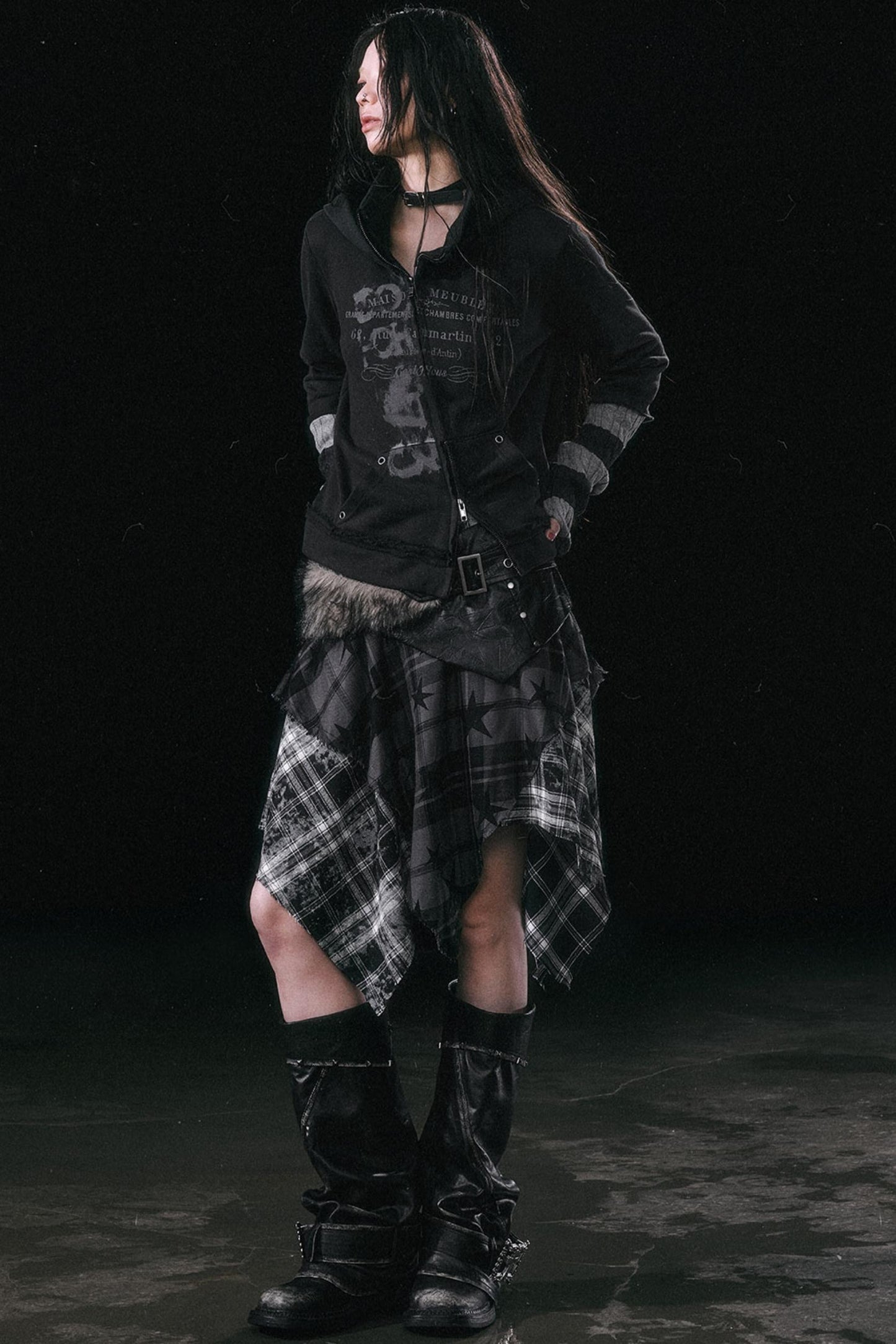 Star Plaid Irregular Skirt Set-Up