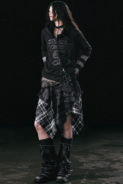 Star Plaid Irregular Skirt Set-Up