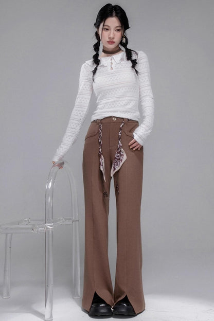 Silk Belted Bootcut Slacks