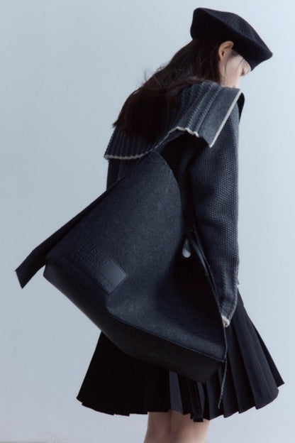 Navy Collar Twisted Rope Woolen Cardigan