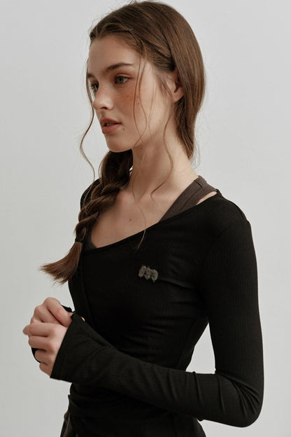 Embroidered Long-Sleeved Knitwear Top