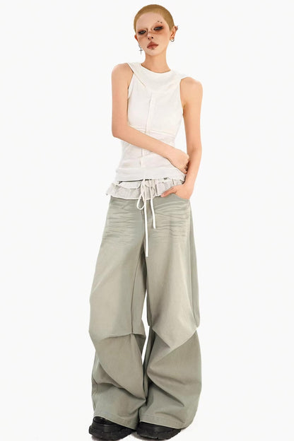 Lace Drawstring Wide-Leg Pants