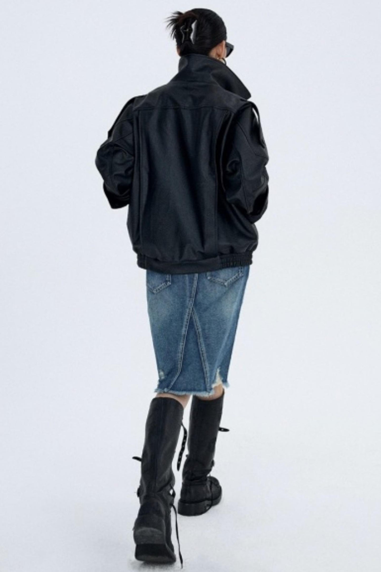 Retro Blue Distressed Denim Skirt