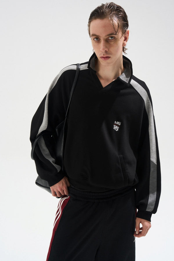 Contrasting Long Sleeve Polo Sweatshirt