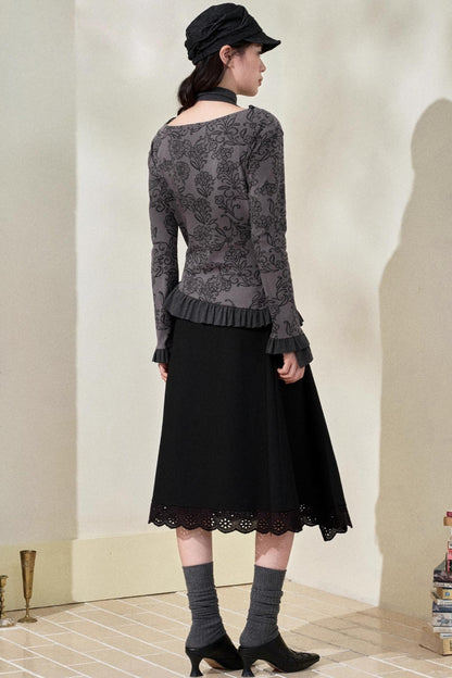 Swing Collar Ruffled Floral Lace Top