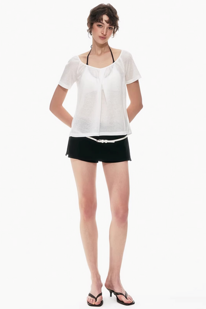 Two-Tone Linen Asymmetrical Top