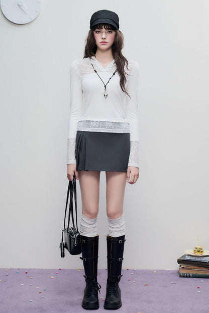 Skeleton Lace Hooded Polo Top