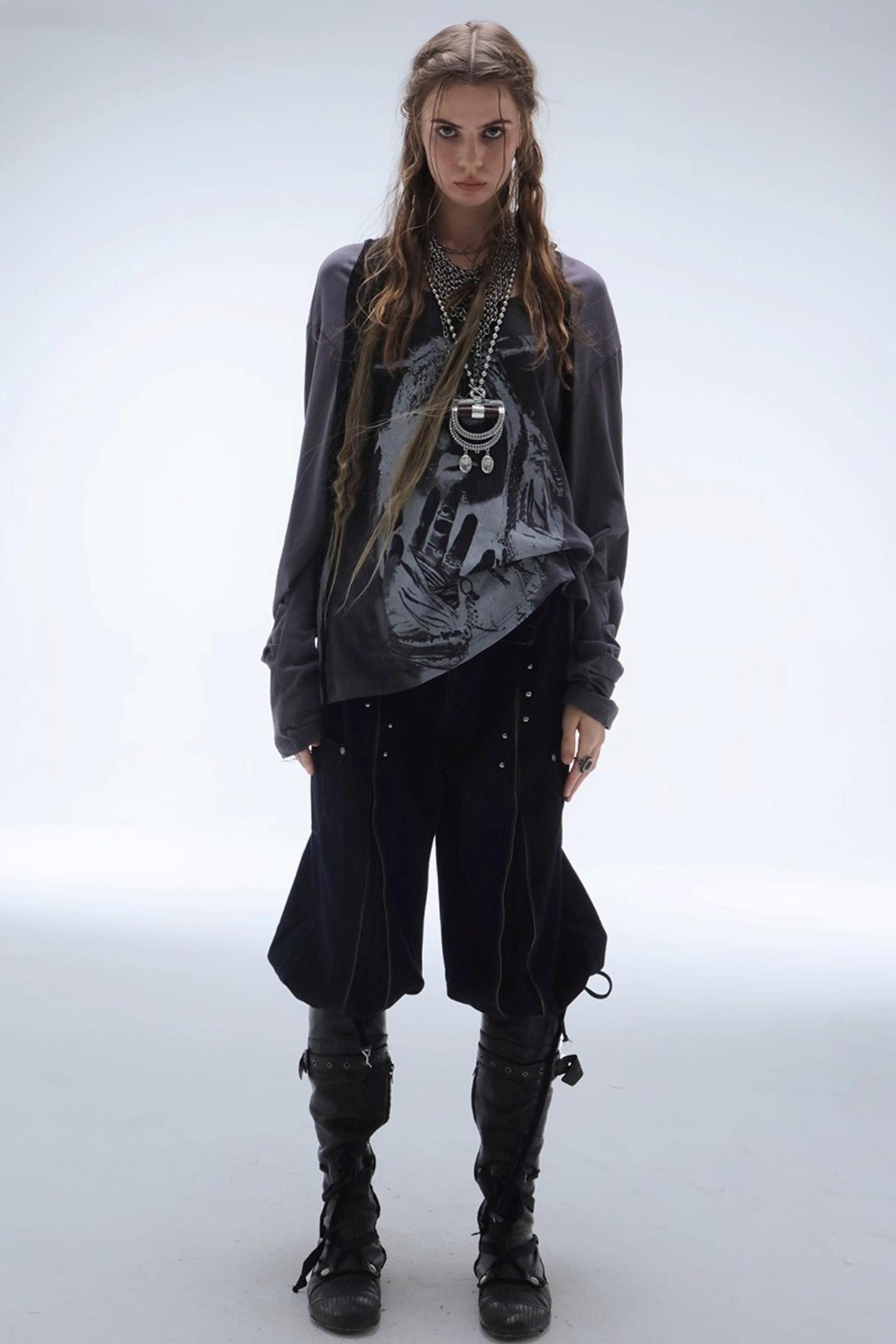 Drop-Shoulder Punk Long Sleeve T-Shirt