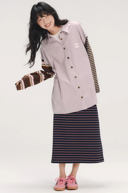 Color-Blocked Striped Shirt