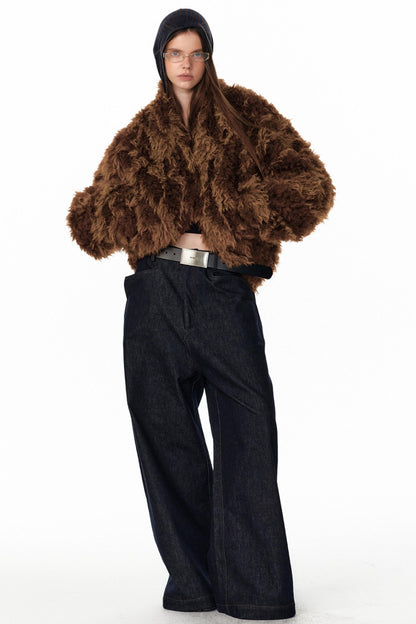 Floral Silhouette Faux Fur Coat