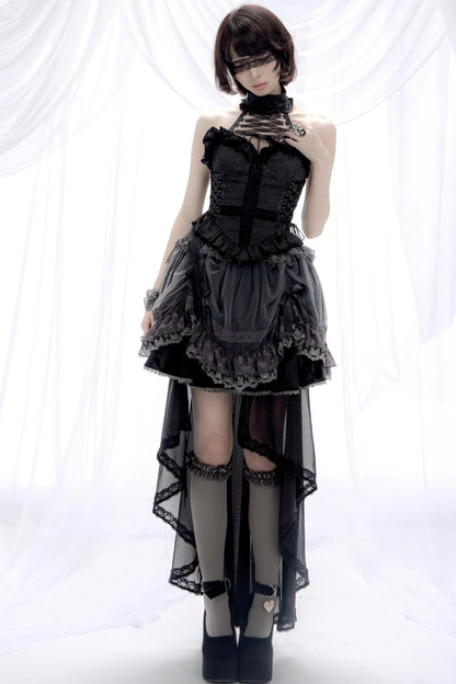 Cross Hollow Jacquard Halterneck Top Set-Up