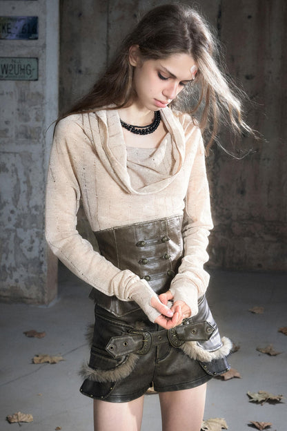 Vintage Leather Knitted Slim Top