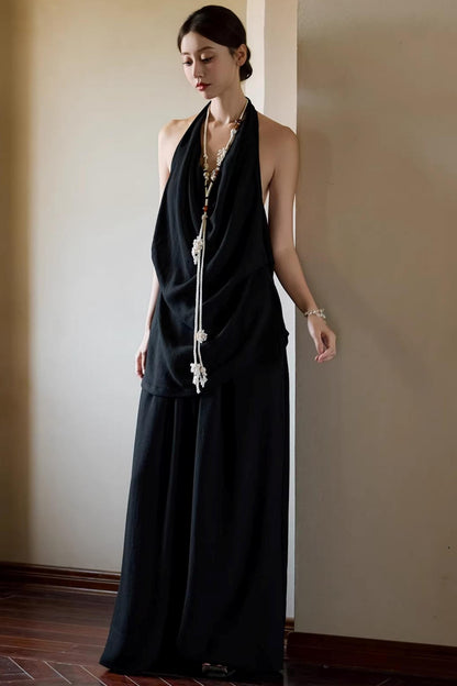 Black Beaded Halter Vest