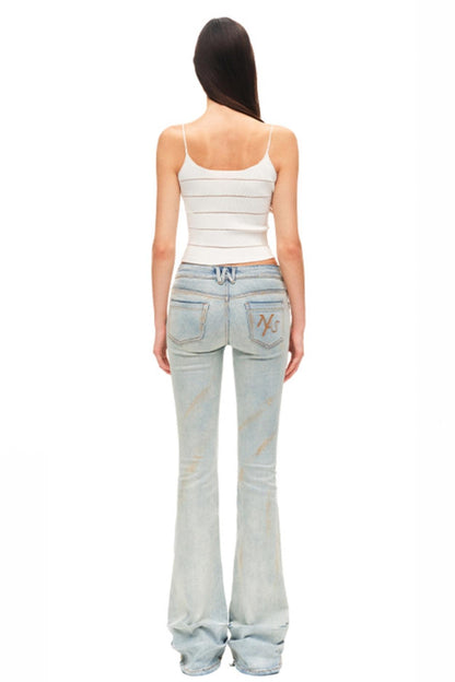 Light Sand Flared Denim Trousers