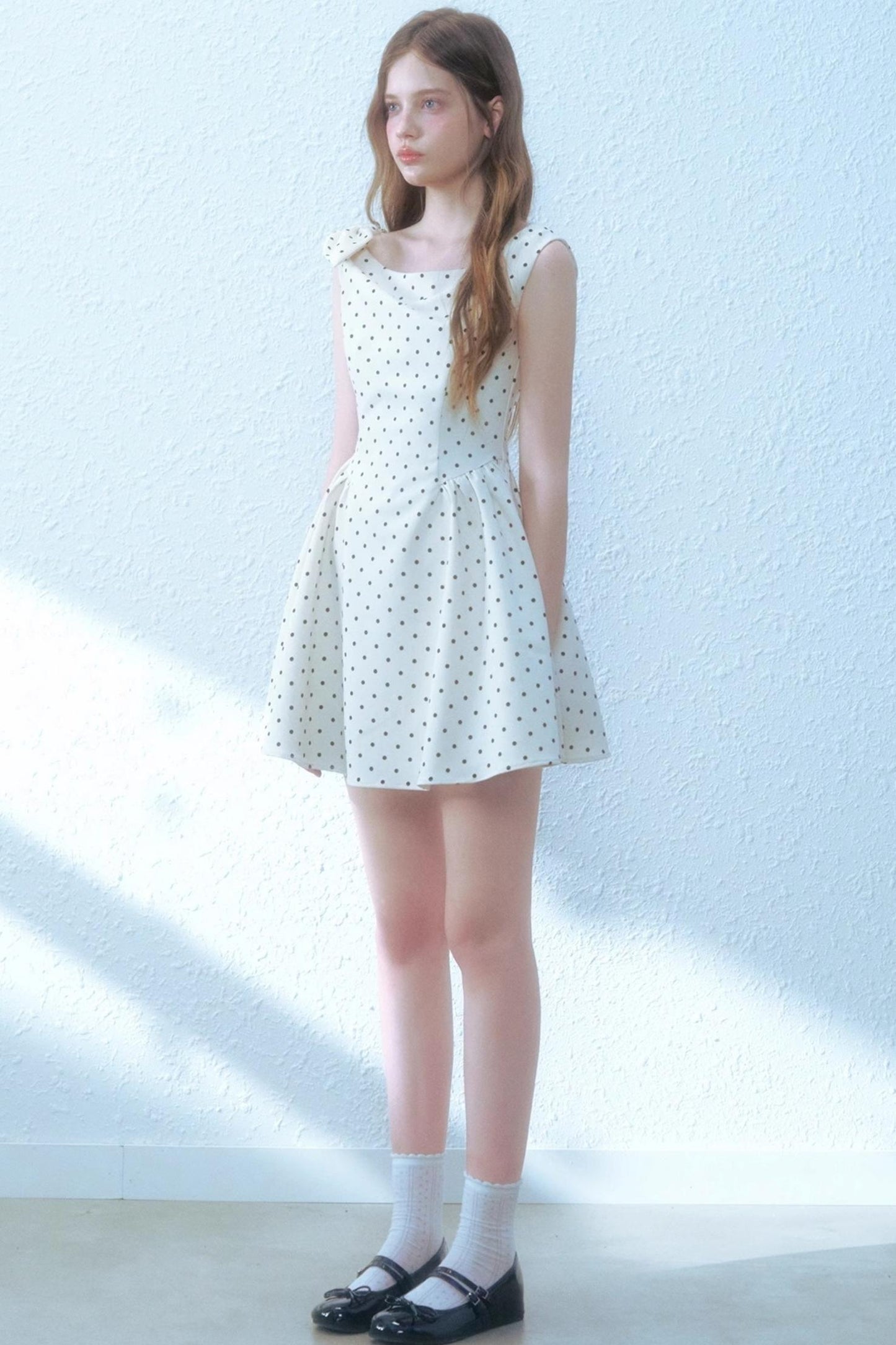 Beige Polka Dot Swing Dress