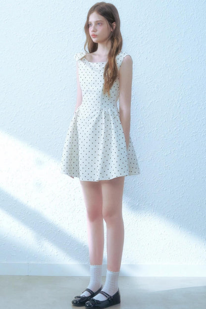 Beige Polka Dot Swing Dress