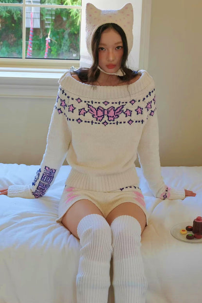 Jacquard-Strickpullover mit Schleife