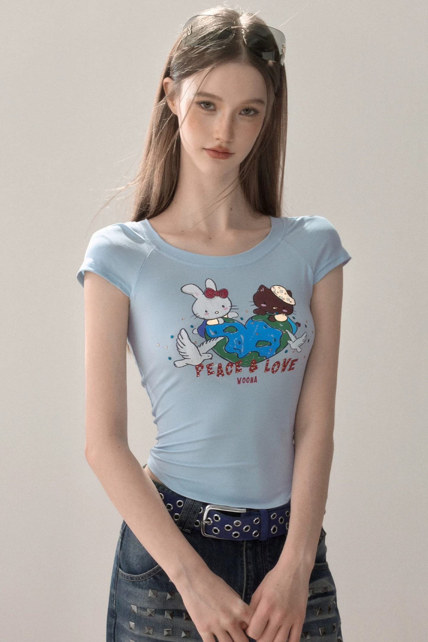 Curved Hem Printed Blouse