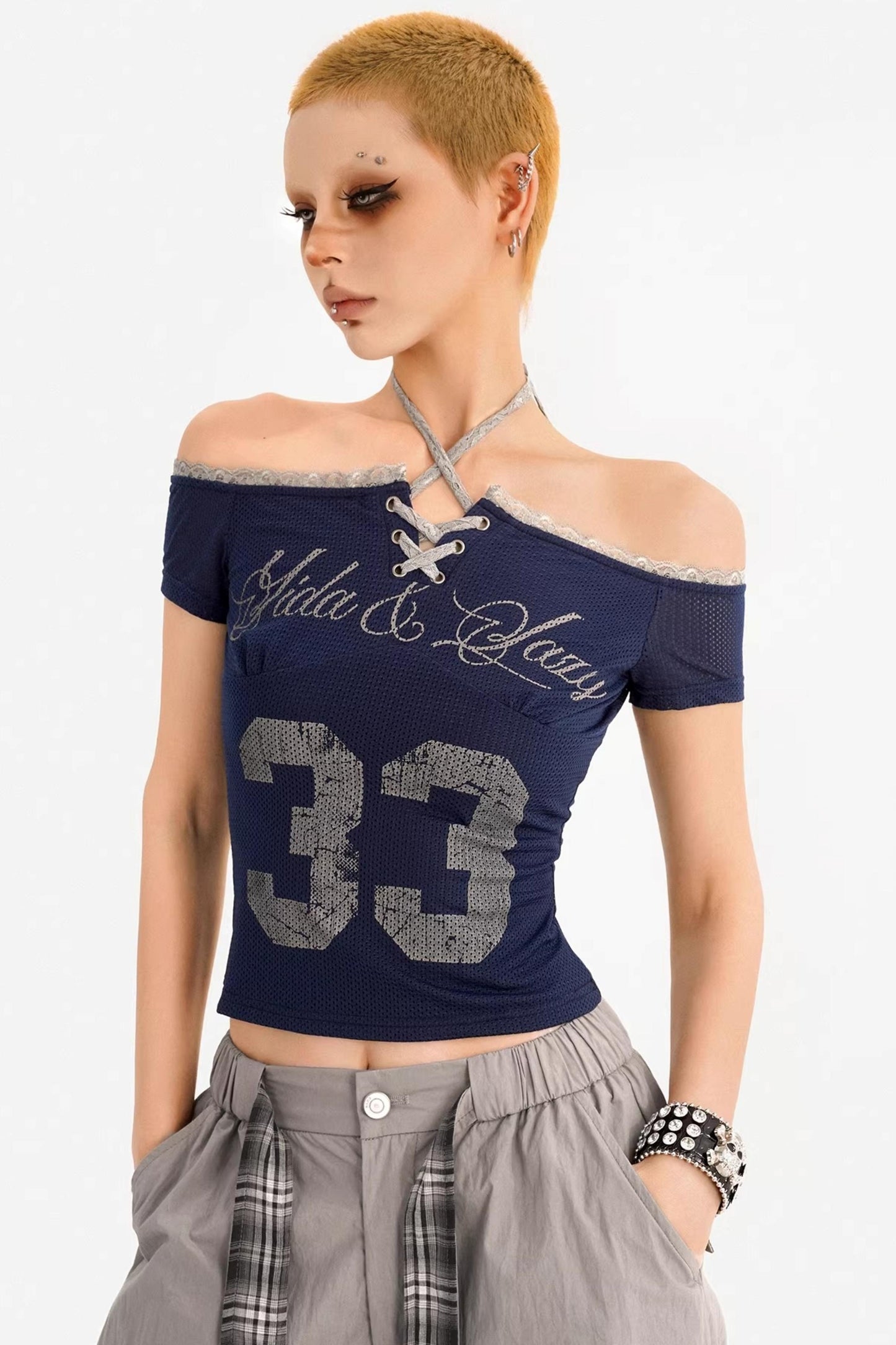 Off-Shoulder Halter T-Shirt