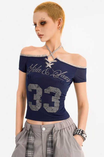 Off-Shoulder Halter T-Shirt