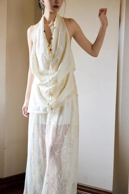 Off-White Draped Halter Top