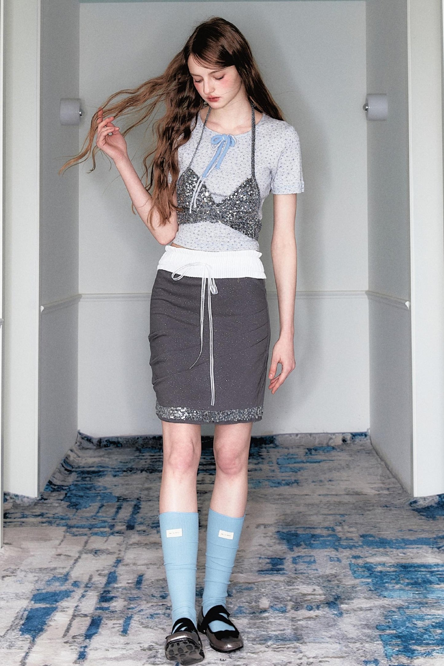 Gray Floral Two-Piece Set-Up