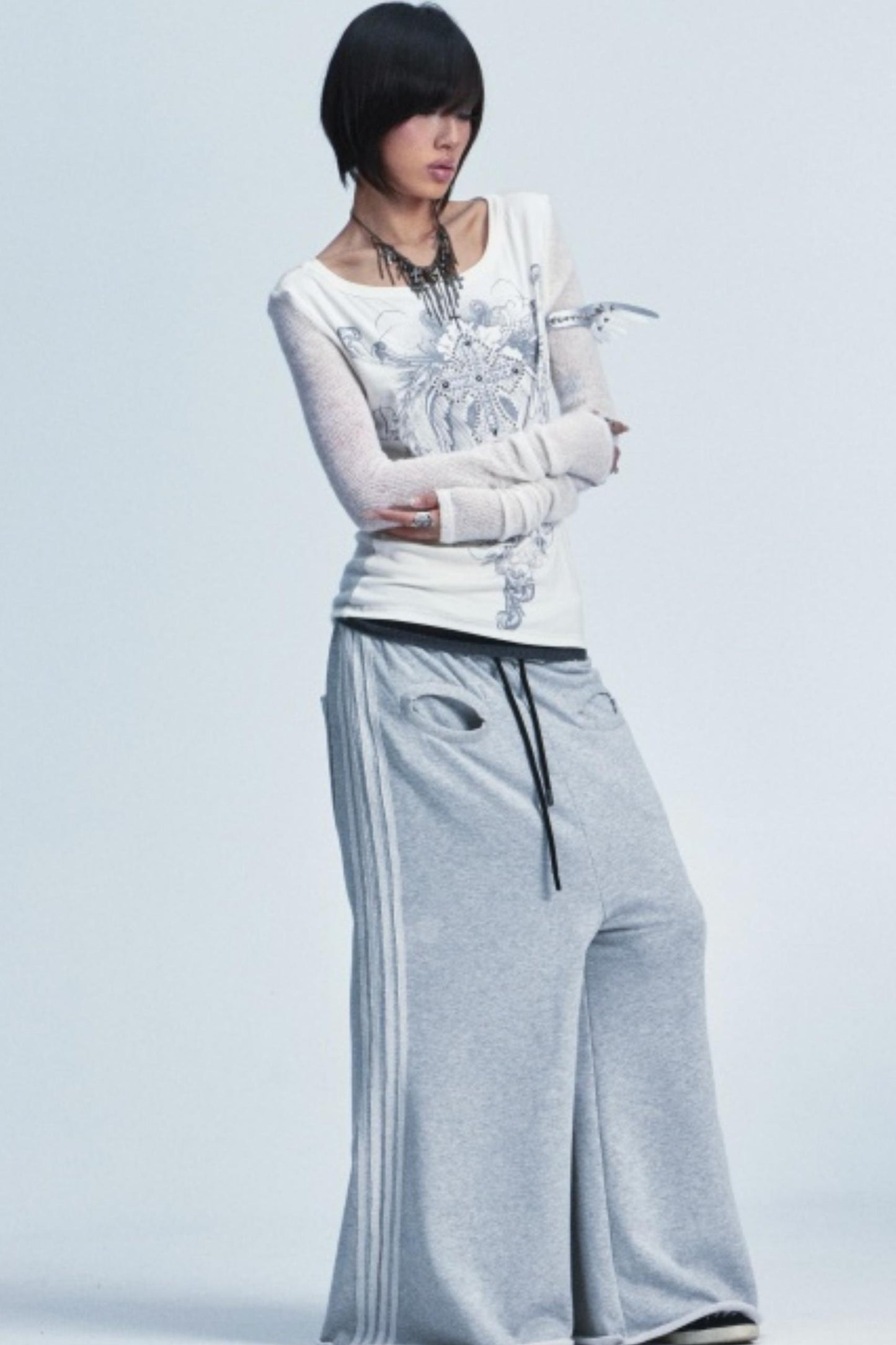 Two-Tone Cross Print Top