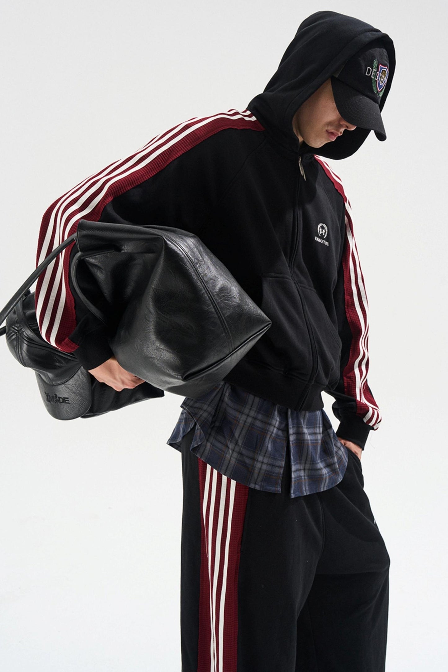 Raw Edge Contrast Hooded Cardigan