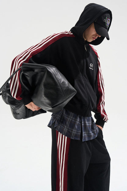 Raw Edge Contrast Hooded Cardigan