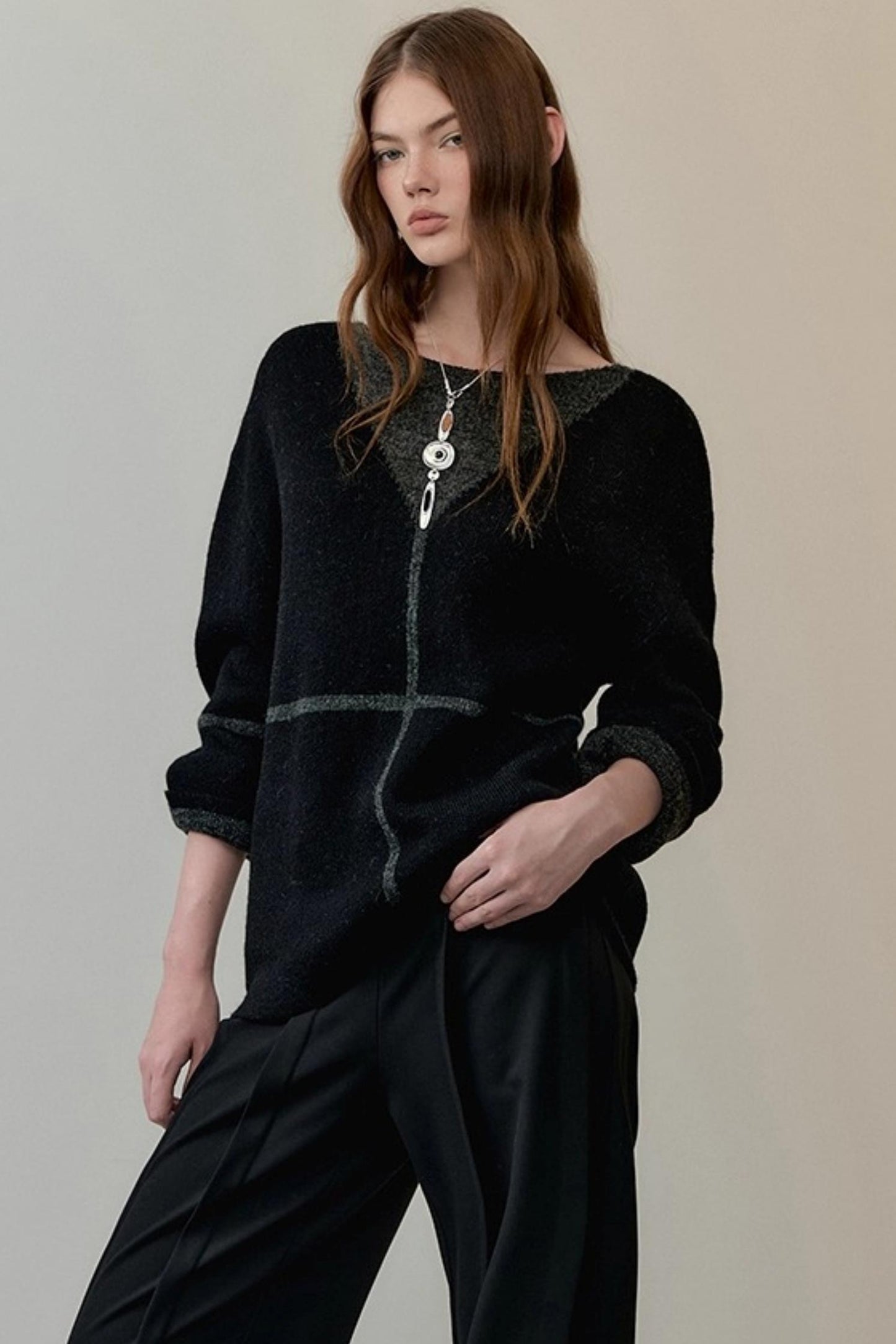 Translucent Knit V-Neck Top