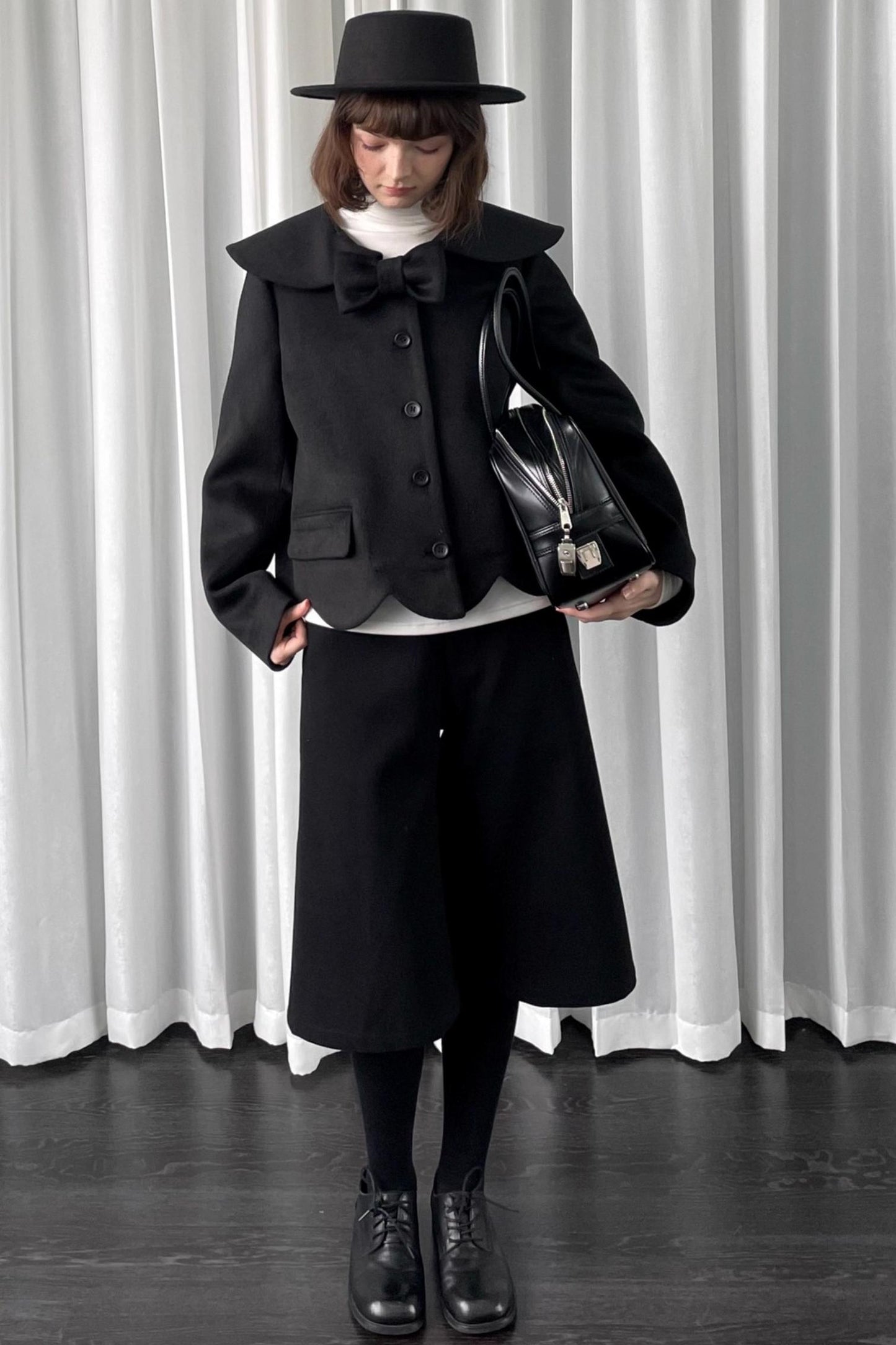 Black Woolen Bow Coat