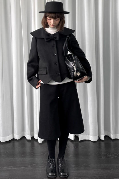 Black Woolen Bow Coat
