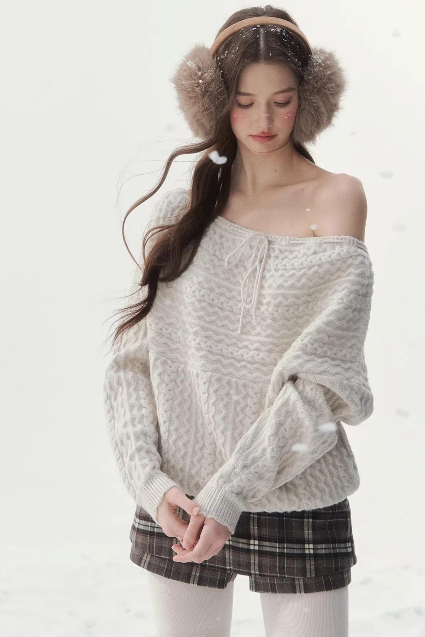 Vintage Off-Shoulder Knit Sweater