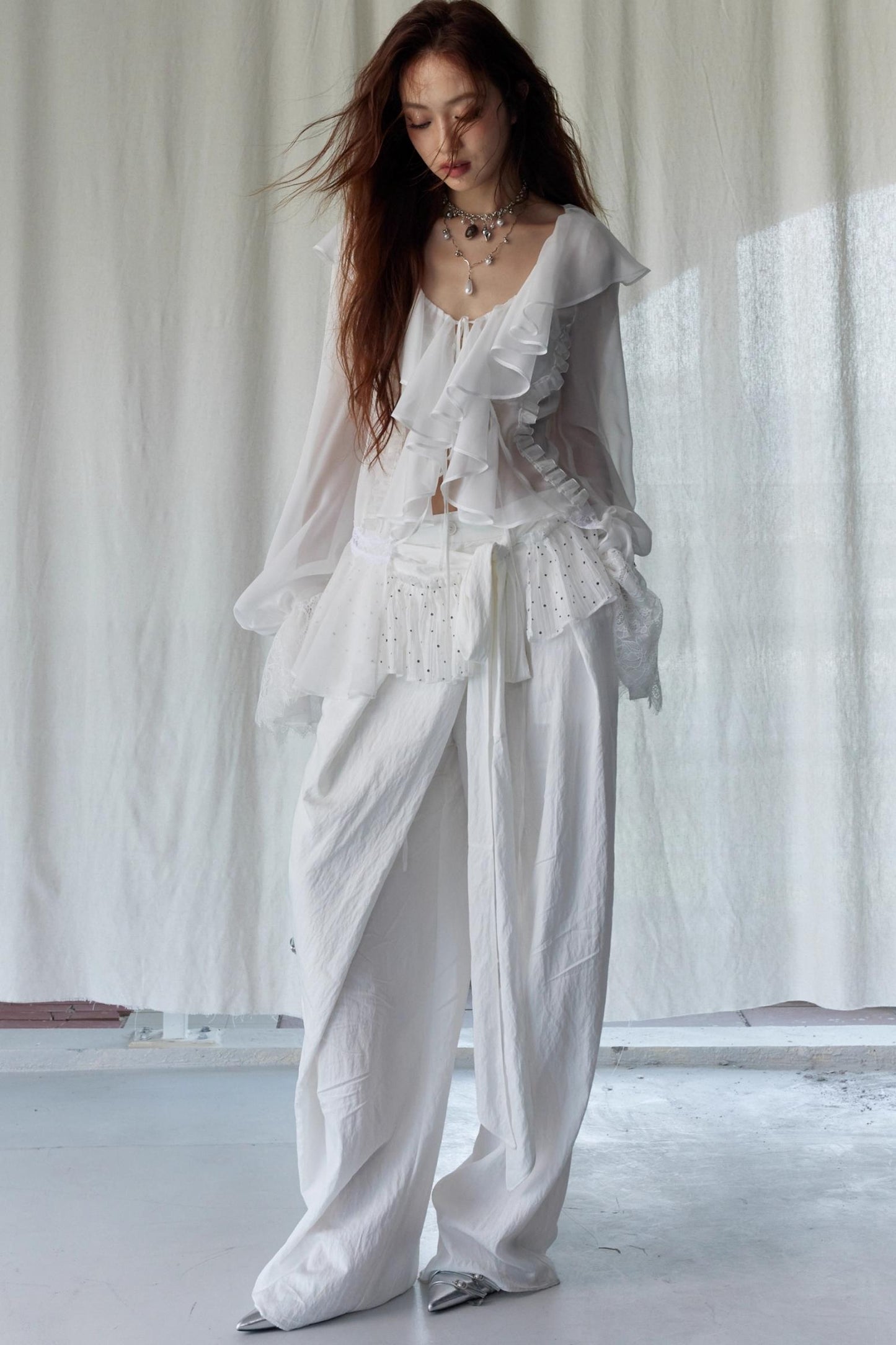 White Dream Sheer Ruffled Blouse