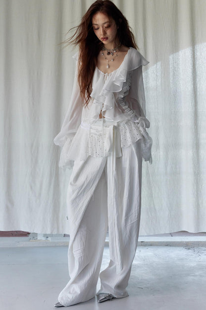 White Dream Sheer Ruffled Blouse