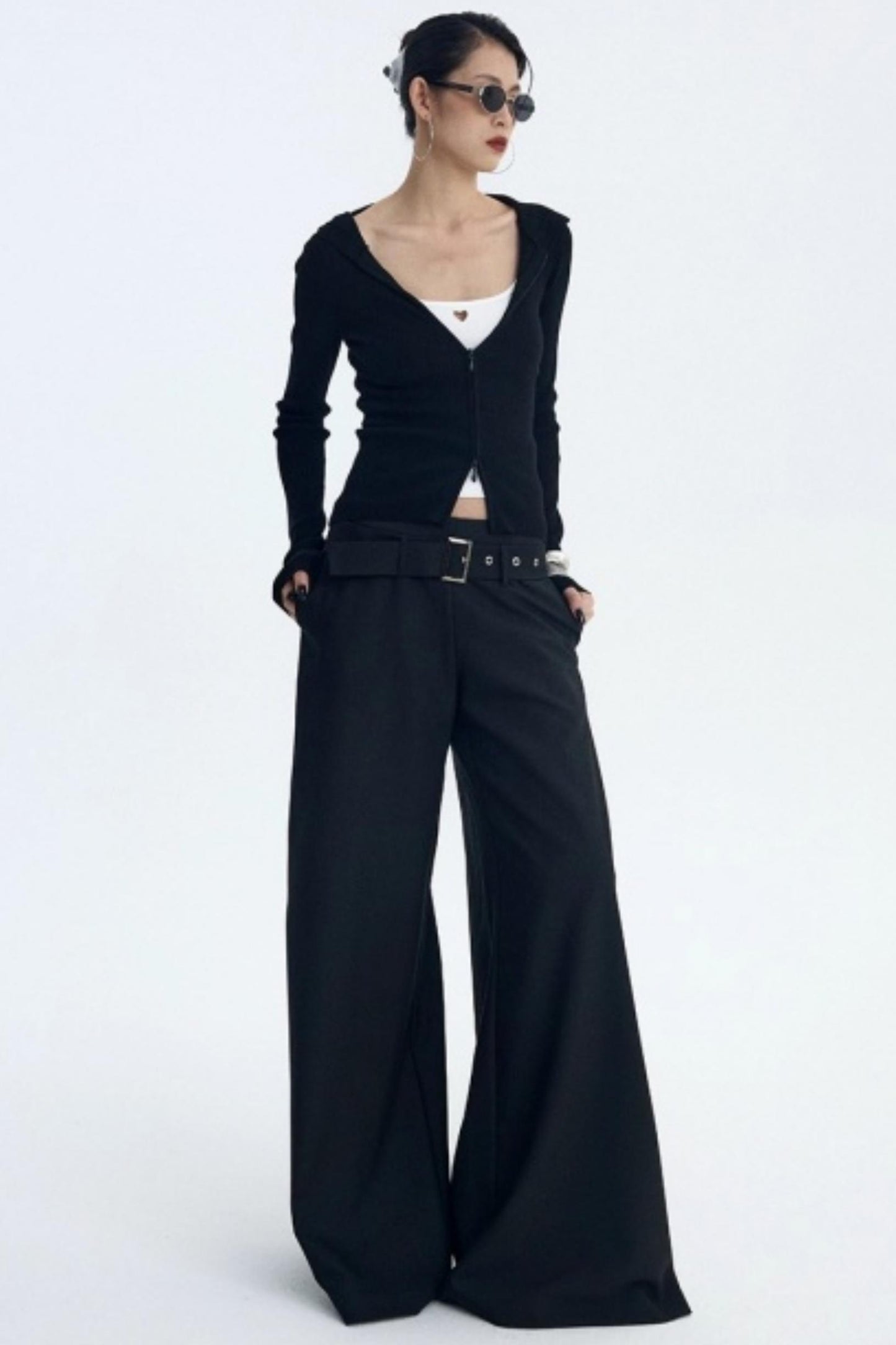 Detachable Belt Wide-Leg Pants