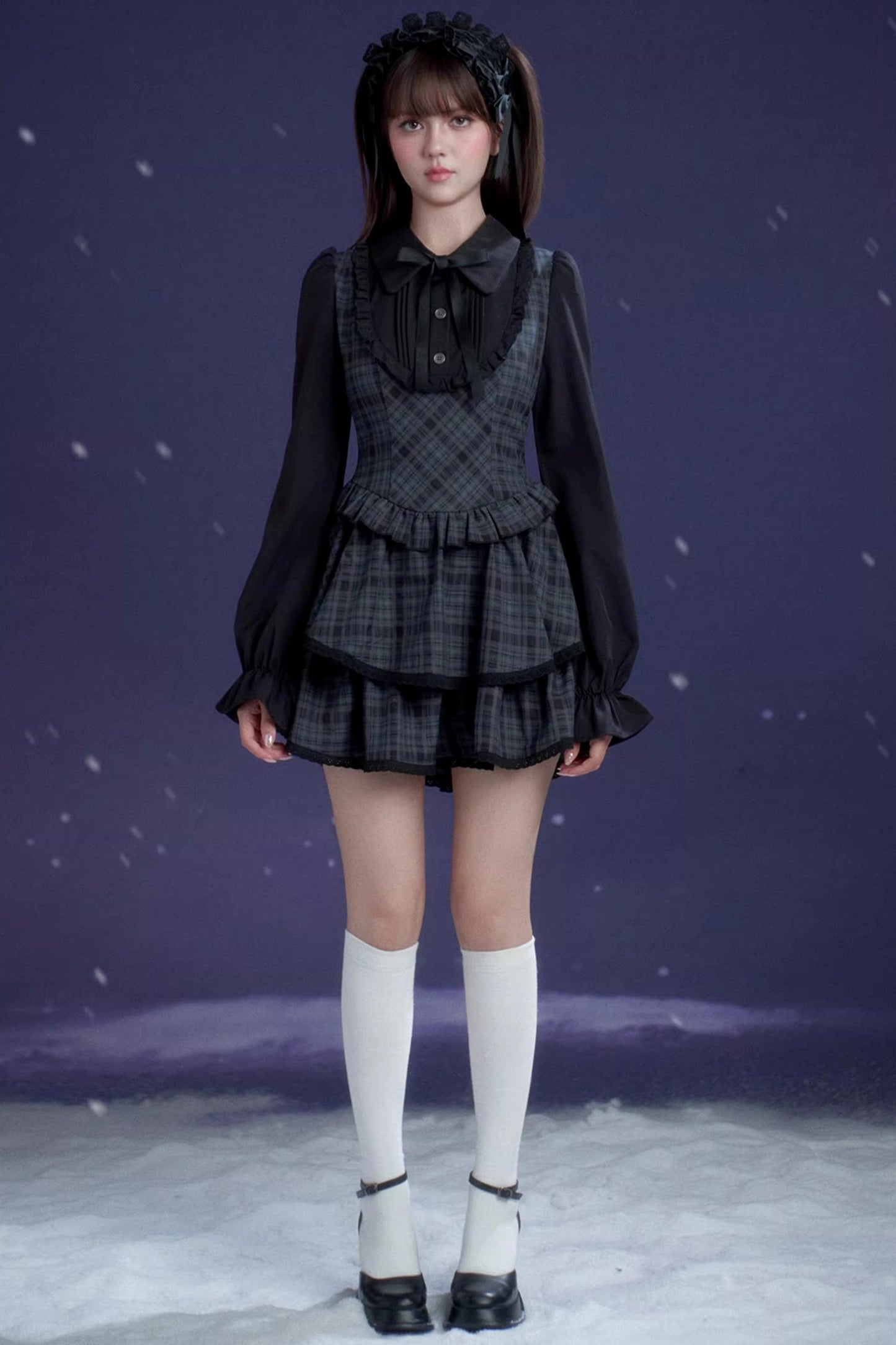 Kariertes Lolita-Winterkleid