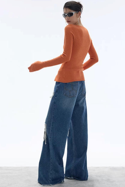 Vintage Sunset Orange Knit Cardigan