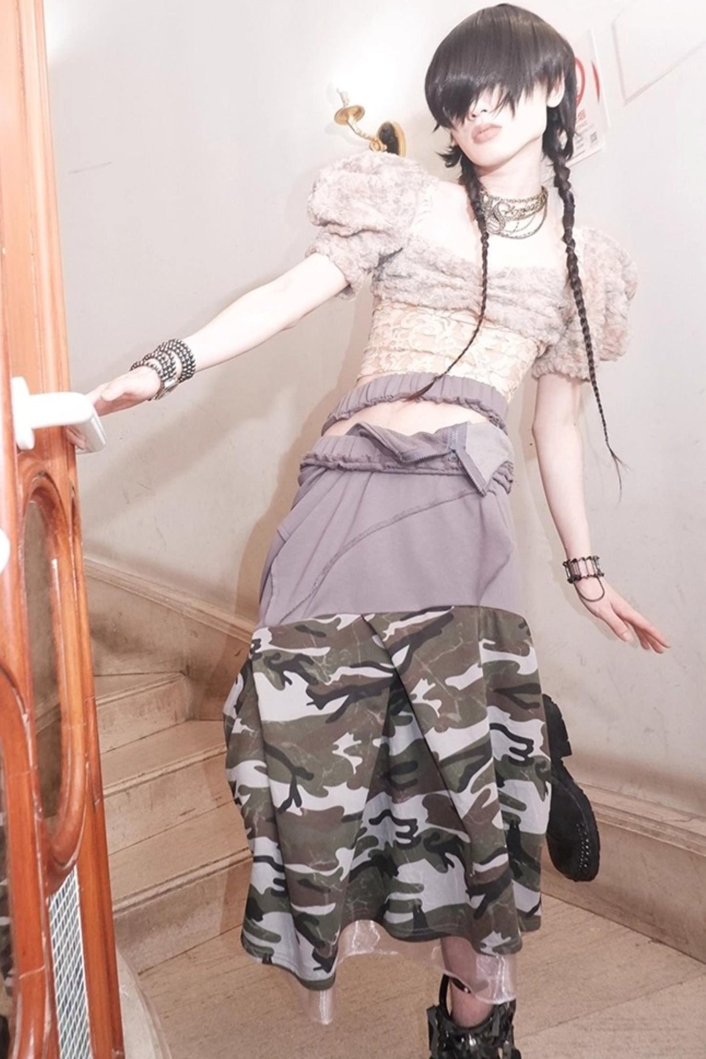 Patchwork Sheer Bud Strap Top