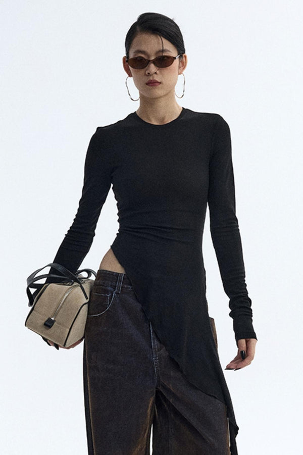 Ruffled Lyocell Asymmetrical Top