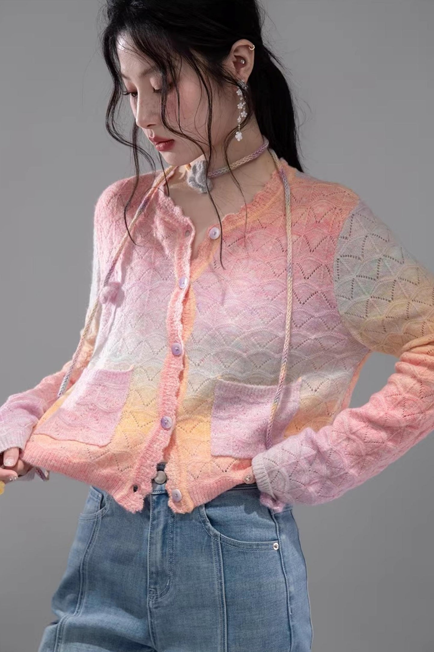 Gradient Rainbow Wool Knit Cardigan