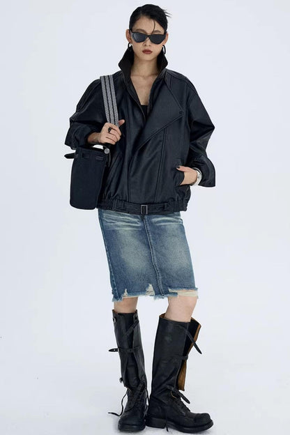 Retro Lychee Pattern Leather Jacket