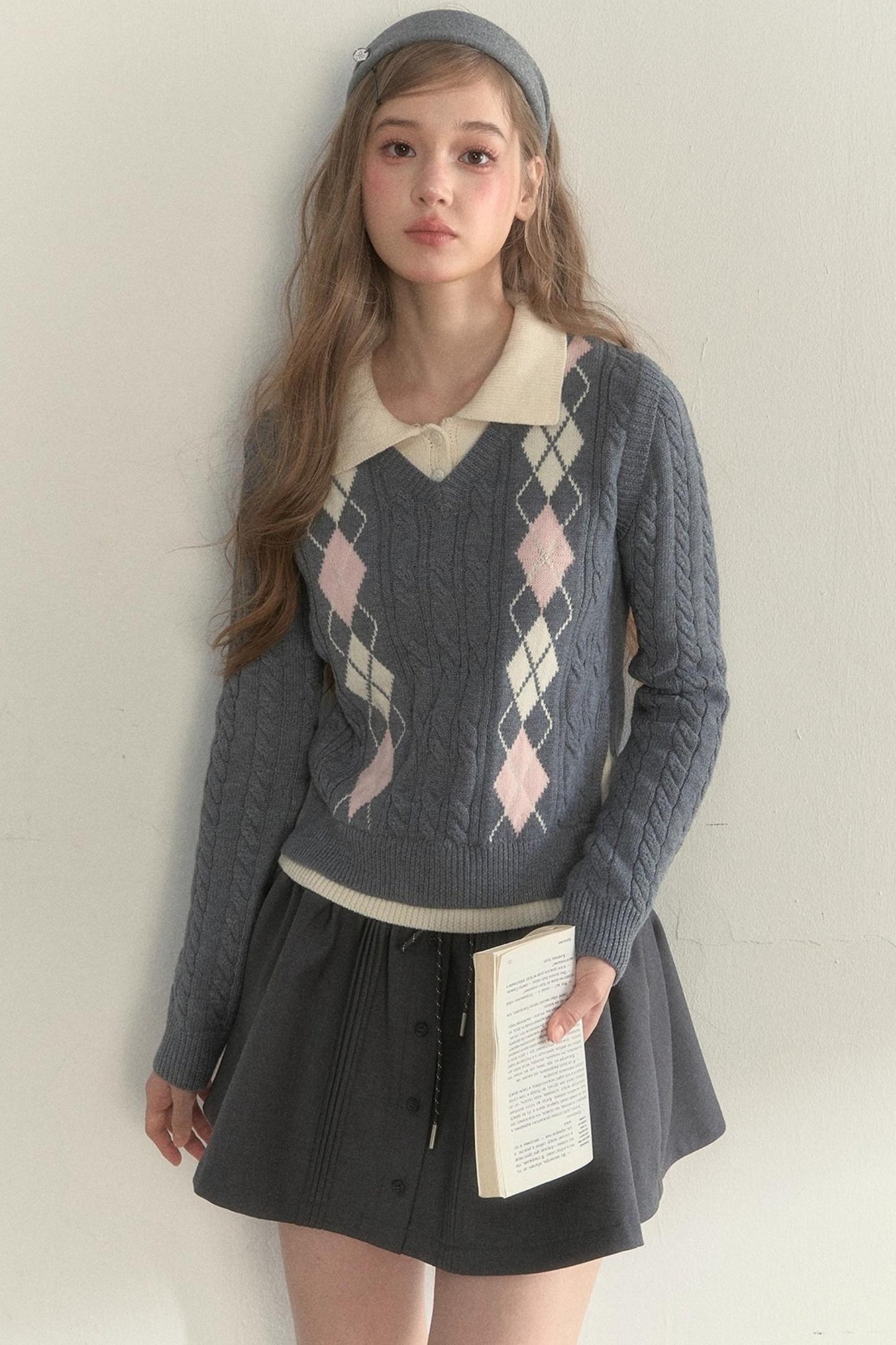 Retro Argyle Knitted Sweater