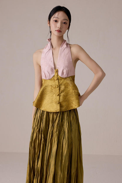 Pink Jacquard Backless Vest